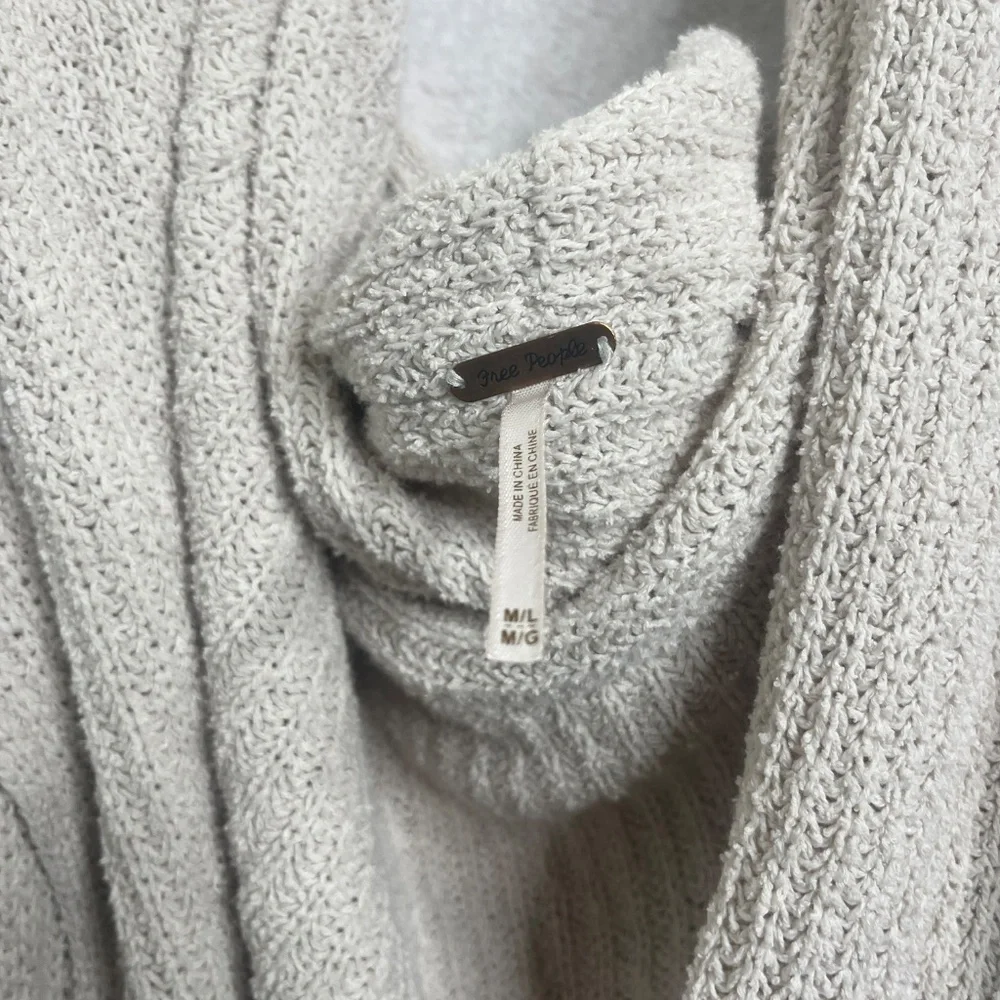 Free People Hooded Knit Cardigan Cream Open Front Draped Sweater Size M/L - Picture 3 of 10